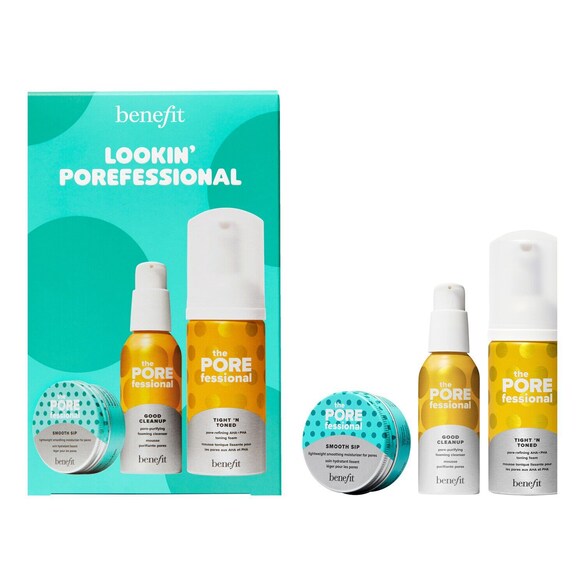 Lookin' POREfessional pore plejesæt - Mini rens, skummende toner og creme, BENEFIT COSMETICS
