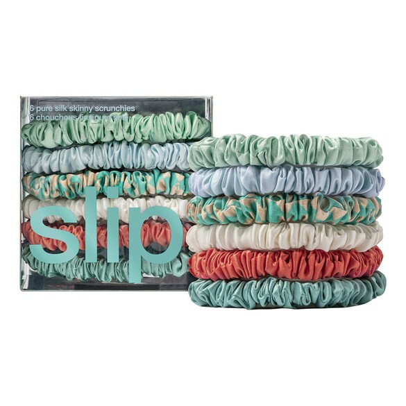 6 pure silk skinny scrunchies - hårelastikker i fin, ren silke, SLIP