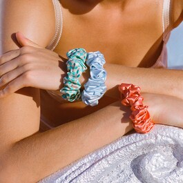 3 pure silk skinny scrunchies - hårelastikker i fin, ren silke, store